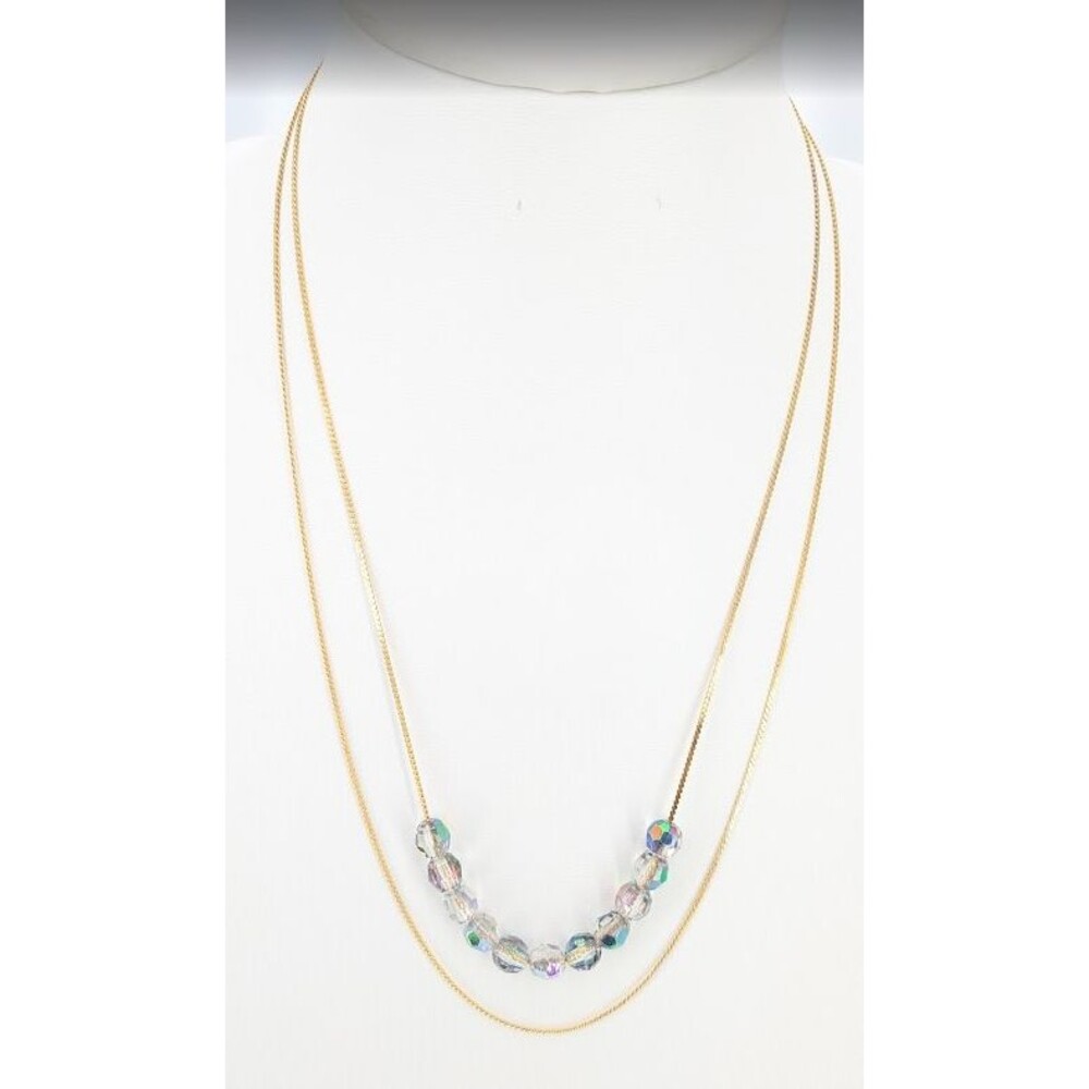 Vintage Necklace Double Strand Gold Tone Iridescent Faceted Plastic Beads 22in - Picture 10 of 16